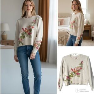 Cinq a Sept wool blend Floral Embroidered Cream Sweater NWOT